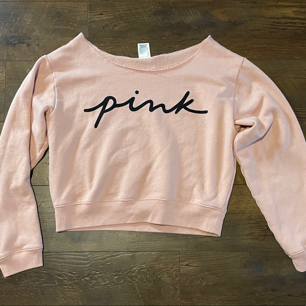 Pink VS sleepwear crew neck off the shoulder sweater size Large